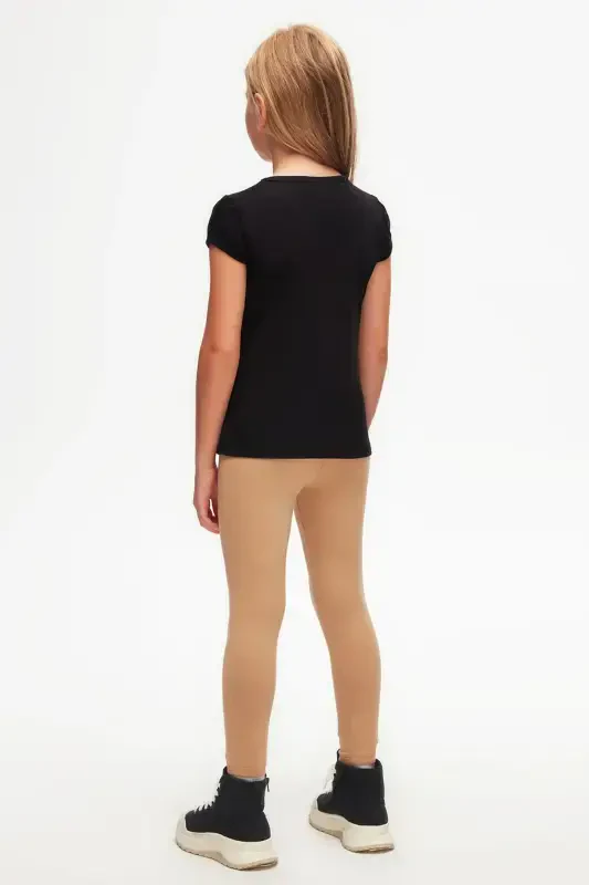 Black Basic Girl's Crew Neck Watermelon Sleeve T-Shirt-BLACK - 4