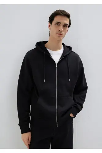 Black Basic Hoodie with Zipper 0s10277-900 - 3