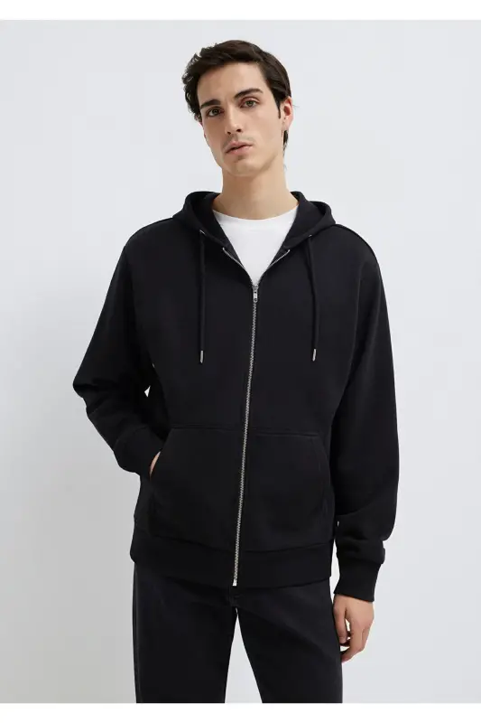 Black Basic Hoodie with Zipper 0s10277-900 - 2