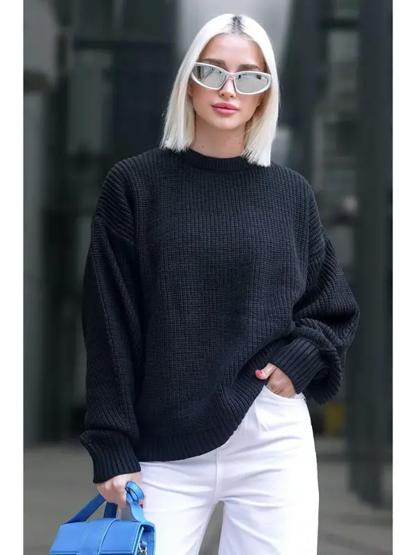 Black Basic Knitted Sweater Mg1304-Black - LC WAIKIKI