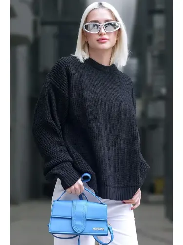 Black Basic Knitted Sweater Mg1304-Black - LC WAIKIKI (1)