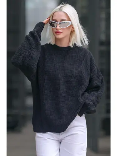 Black Basic Knitted Sweater Mg1304-Black - 3