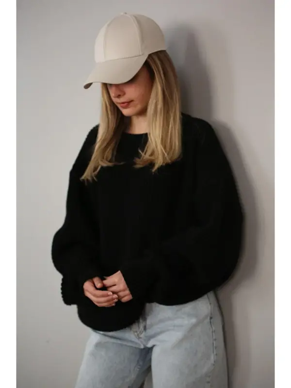 Black Basic Knitted Sweater Mg1304-Black - 4