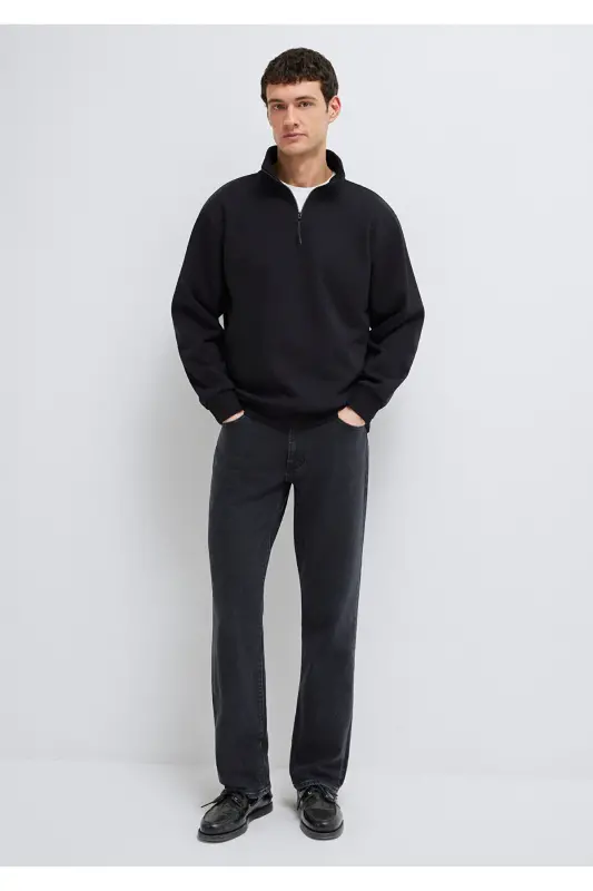 Black Basic Sweatshirt, Half Zip, 0S10278-900 - MAVI