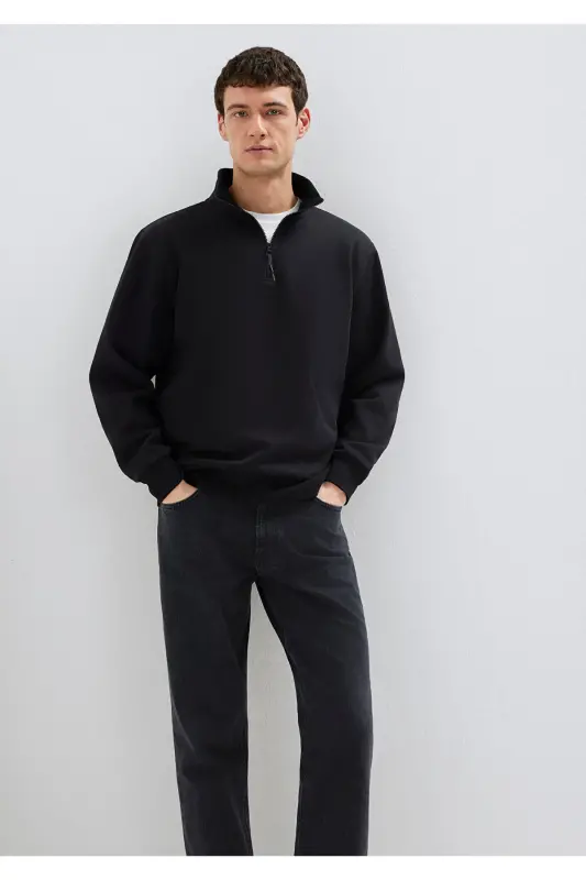 Black Basic Sweatshirt, Half Zip, 0S10278-900 - 2