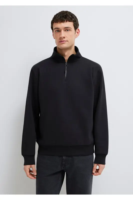 Black Basic Sweatshirt, Half Zip, 0S10278-900 - 3