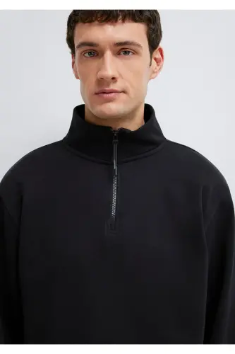 Black Basic Sweatshirt, Half Zip, 0S10278-900 - 6