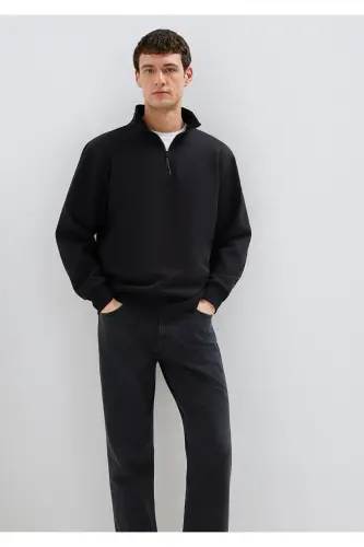 Black Basic Sweatshirt, Half Zip, 0S10278-900 - 2