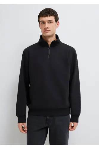 Black Basic Sweatshirt, Half Zip, 0S10278-900 - 3