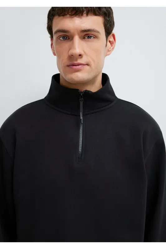 Black Basic Sweatshirt, Half Zip, 0S10278-900 - 6