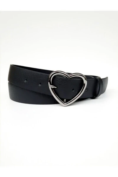 Black Belt with Heart Buckle for Women - KEMERIX