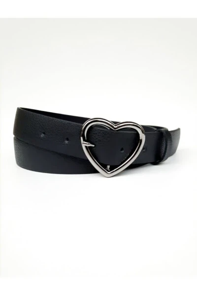 Black Belt with Heart Buckle for Women - 4