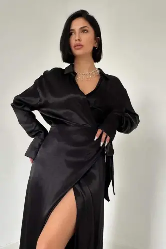 Black Belted Shirt Dress - BÜYÜKBEDENIZ (1)