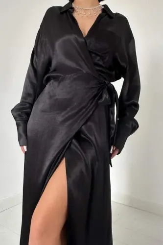 Black Belted Shirt Dress - 3