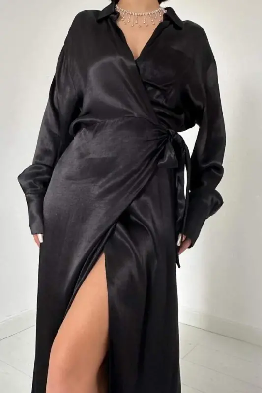 Black Belted Shirt Dress - 3