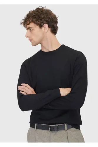 Black Bicycle Neck Straight Knit Wool Blend Sweater - 3