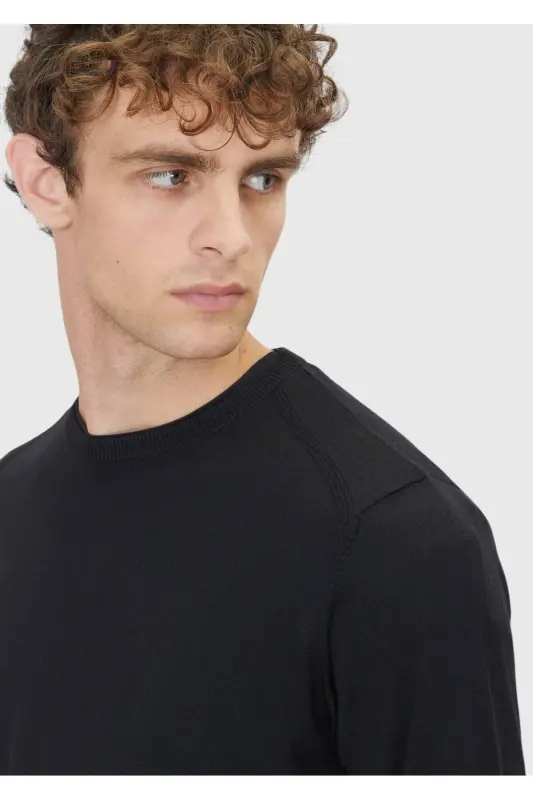 Black Bicycle Neck Straight Knit Wool Blend Sweater - 4