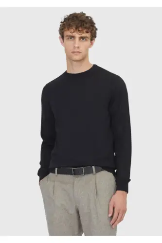 Black Bicycle Neck Straight Knit Wool Blend Sweater - 1
