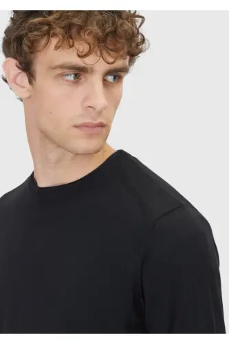Black Bicycle Neck Straight Knit Wool Blend Sweater - 4