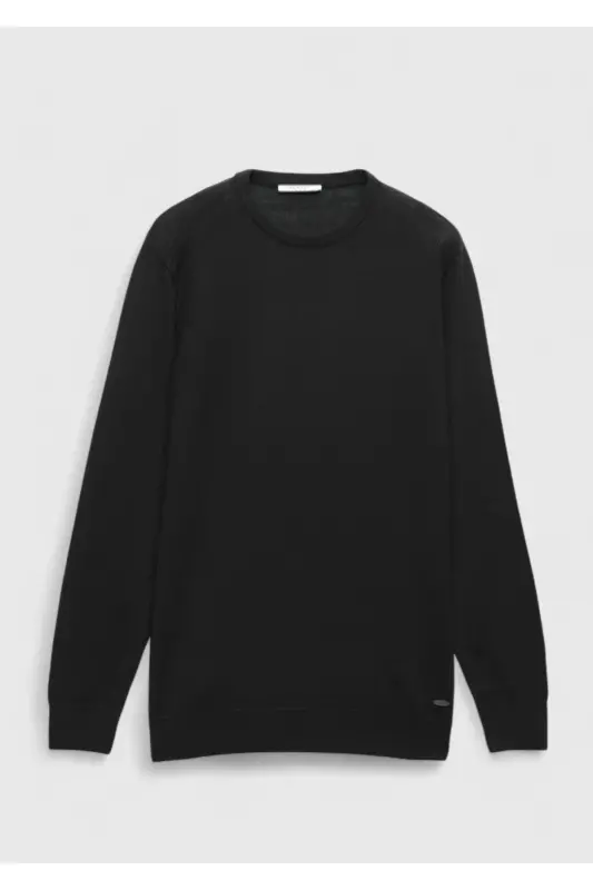 Black Bicycle Neck Straight Knit Wool Blend Sweater - 6