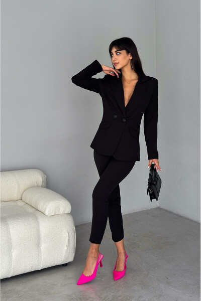 Black Blazer Jacket and Carrot Trousers Suit - DIAVES