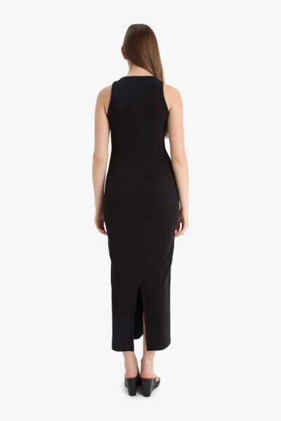 Black Bodycon Halter Neck Fitted Corset Maxi Sleeveless Dress - 6