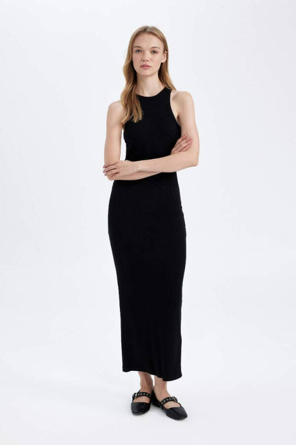 Black Bodycon Halter Neck Fitted Maxi Dress - 1