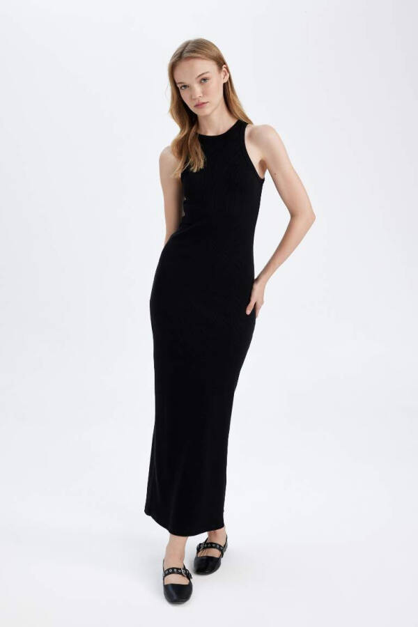 Black Bodycon Halter Neck Fitted Maxi Dress - 2