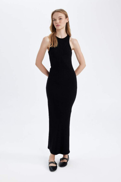 Black Bodycon Halter Neck Fitted Maxi Dress - 3