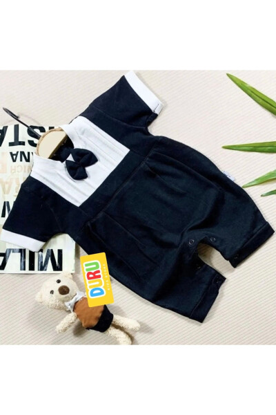 Black Bow Tie Romper for Baby Boys - 3