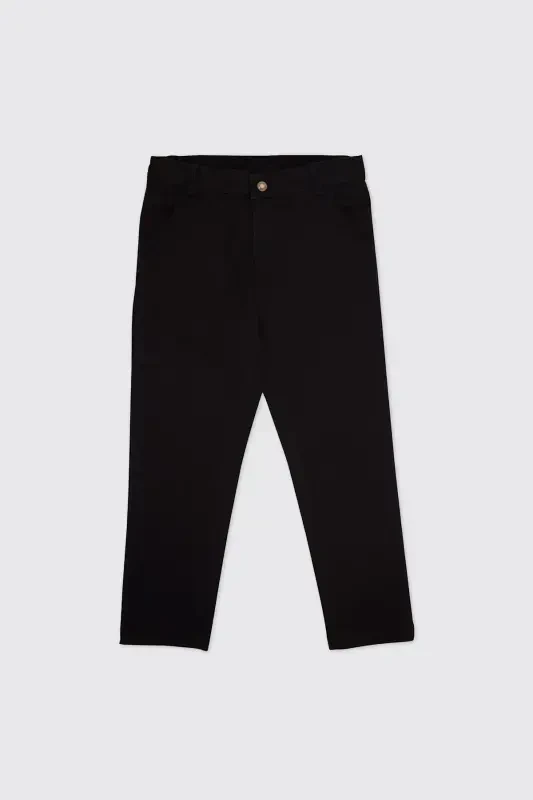 Black boys' pants with elastic waistband and pleated detail - 1