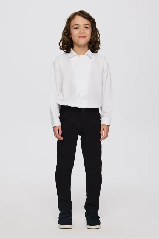 Black boys' pants with elastic waistband and pleated detail - 4