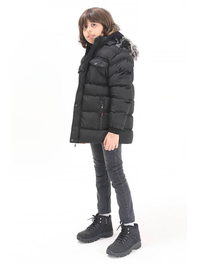 Black Boys' Puffer Jacket with Pocket Cover 15484 - 6