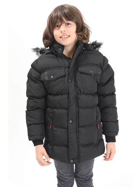 Black Boys' Puffer Jacket with Pocket Cover 15484 - 8