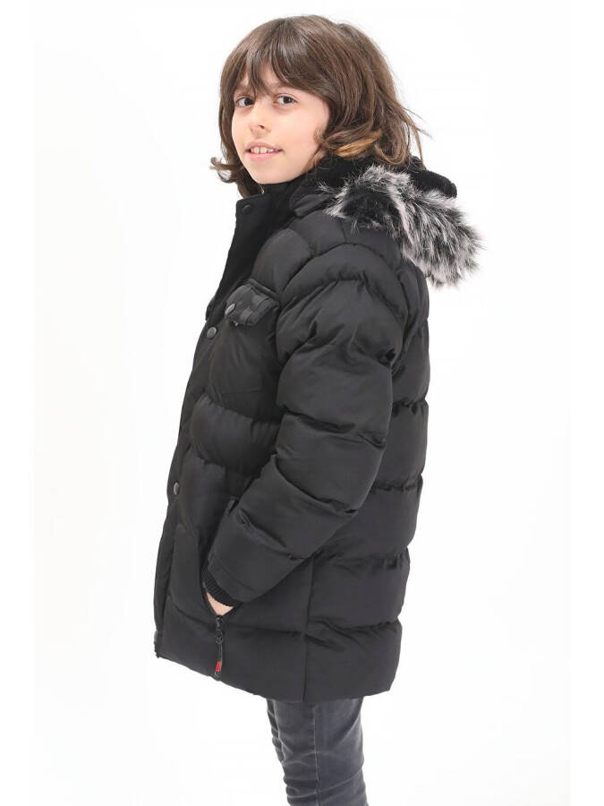 Black Boys' Puffer Jacket with Pocket Cover 15484 - 2