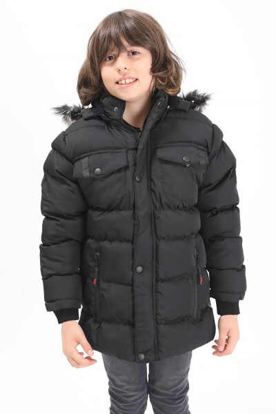 Black Boys' Puffer Jacket with Pocket Cover 15484 - 13