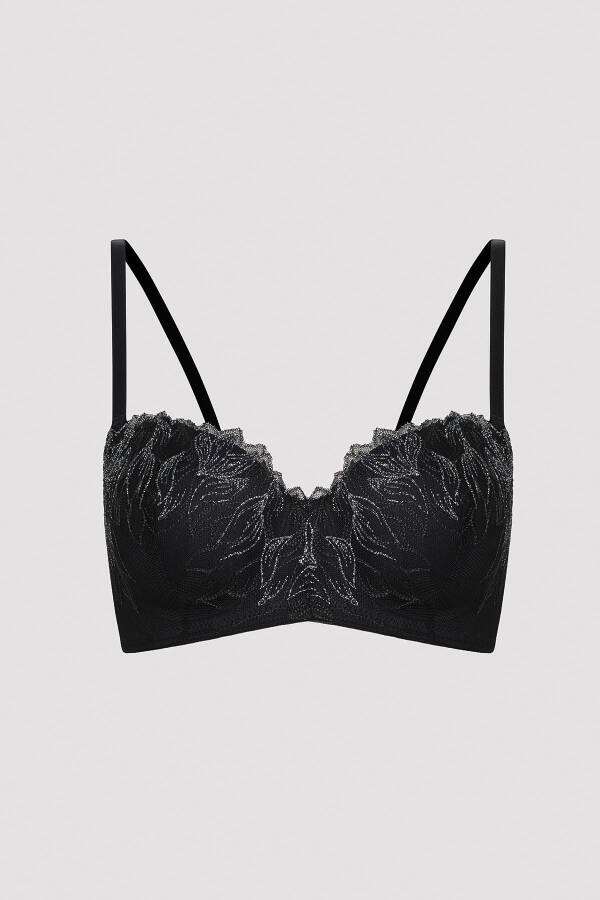 Black Bra with Lotus Embroidery Detail - 18