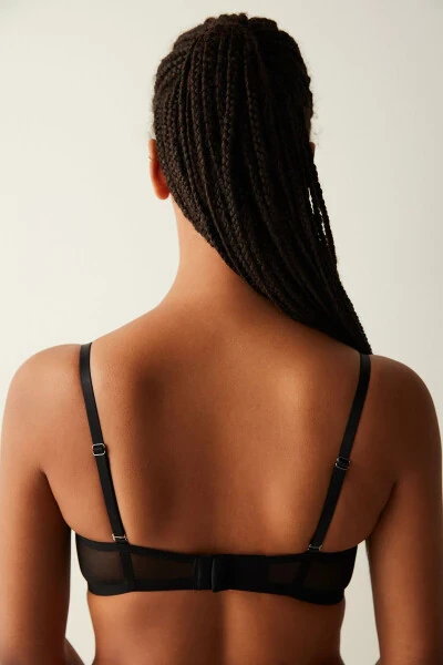 Black Bra with Lotus Embroidery Detail - 17