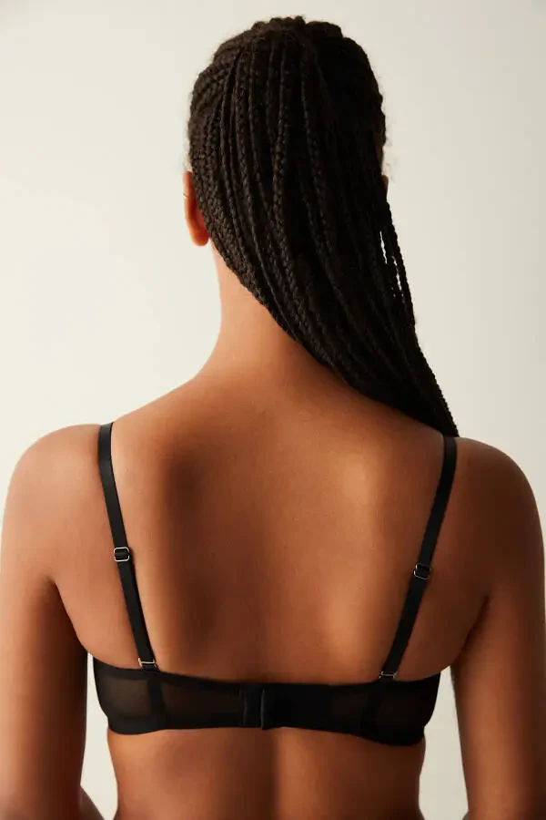 Black Bra with Lotus Embroidery Detail - 17