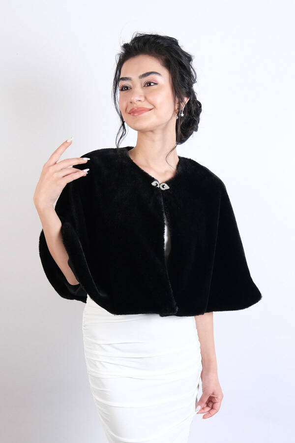 Black Bridal Bolero Shawl with Brooch - 1