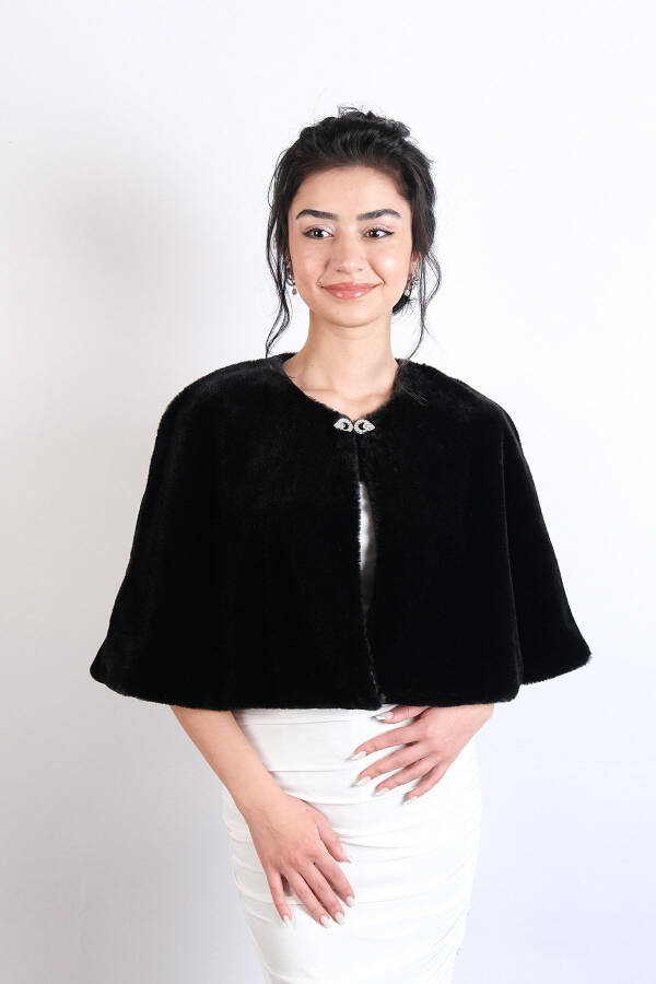 Black Bridal Bolero Shawl with Brooch - 3