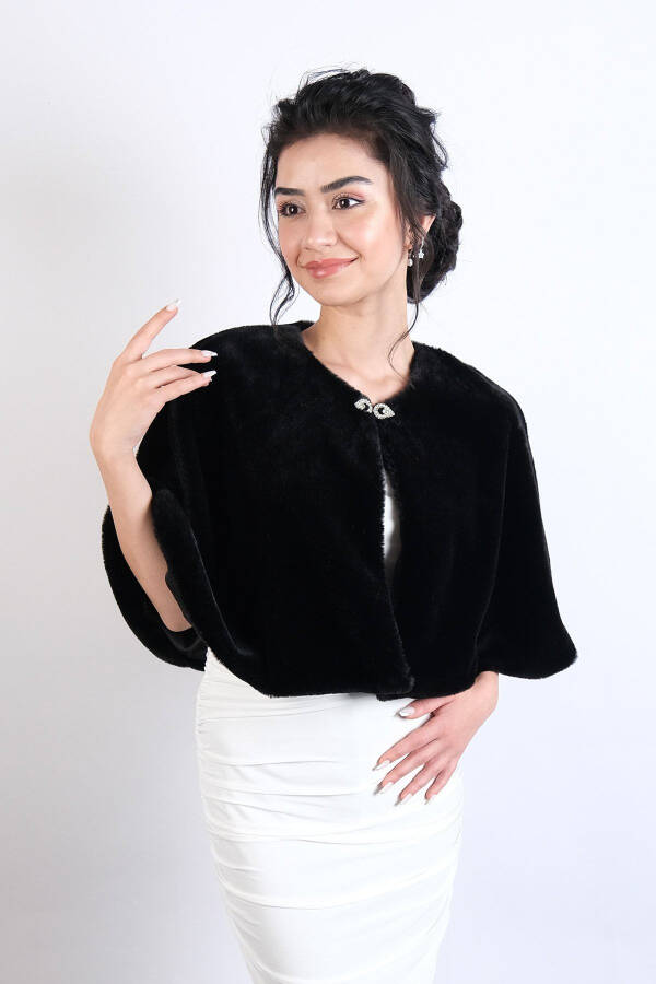 Black Bridal Bolero Shawl with Brooch - 4