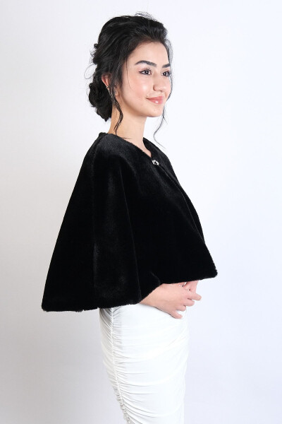 Black Bridal Bolero Shawl with Brooch - 5