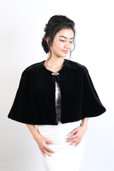 Black Bridal Bolero Shawl with Brooch - 7