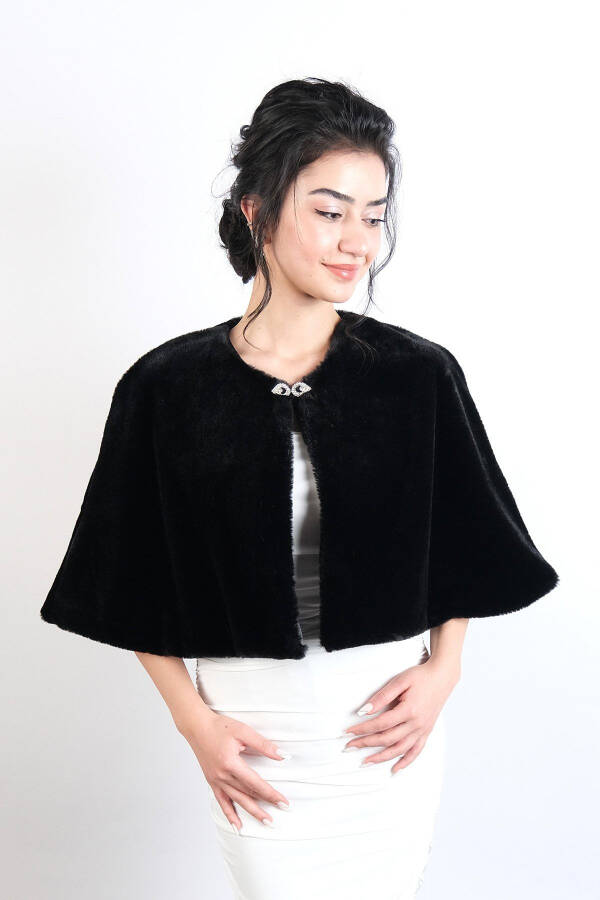 Black Bridal Bolero Shawl with Brooch - 7