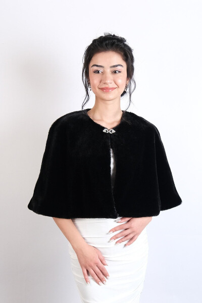 Black Bridal Bolero Stole Brooch Bridal Fur - 6