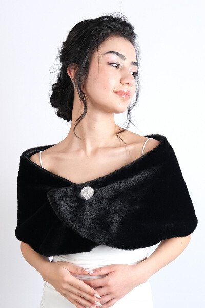 Black Bridal Fur with Brooch - 3