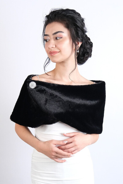 Black Bridal Fur with Brooch - 4