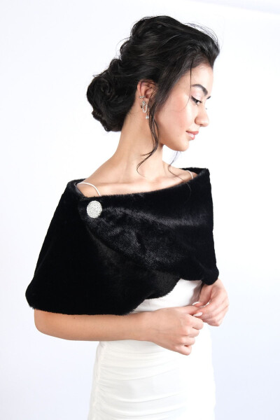 Black Bridal Fur with Brooch - 8