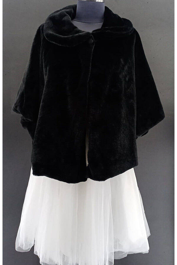 Black Bridal Stole Fur Bolero - 1